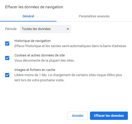 Effacer le cache de Google Chrome